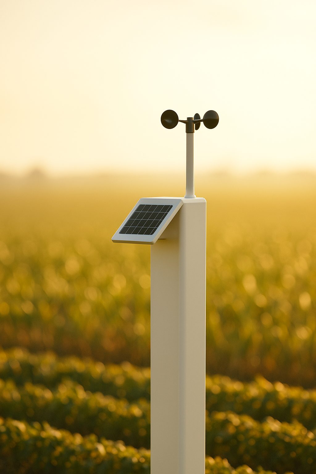 Estación de monitoreo agrícola en un cultivo iluminado